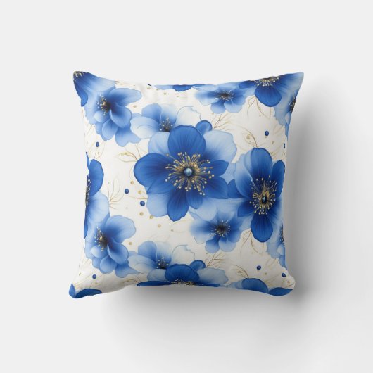 Blue Floral Pattern with Gold Accents クッション (裏面)