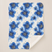 Blue Floral Pattern with Gold Accents シェルパブランケット (正面)