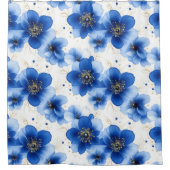 Blue Floral Pattern with Gold Accents シャワーカーテン (正面)