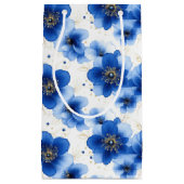 Blue Floral Pattern with Gold Accents スモールペーパーバッグ (正面)