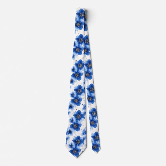 Blue Floral Pattern with Gold Accents ネクタイ (正面)