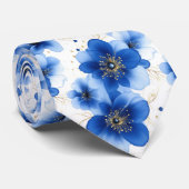 Blue Floral Pattern with Gold Accents ネクタイ (ロール)