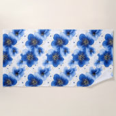 Blue Floral Pattern with Gold Accents ビーチタオル (正面)