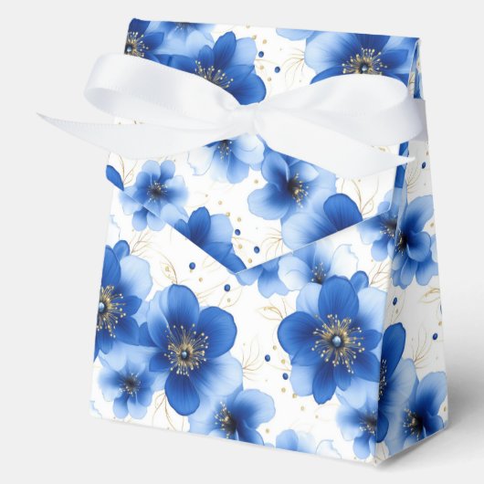 Blue Floral Pattern with Gold Accents フェイバーボックス (正面)