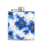 Blue Floral Pattern with Gold Accents フラスク (正面)