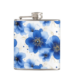 Blue Floral Pattern with Gold Accents フラスク