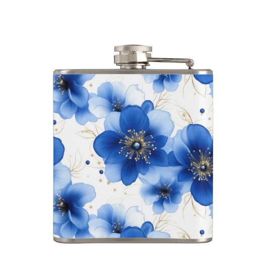 Blue Floral Pattern with Gold Accents フラスク (裏面)