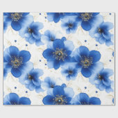 Blue Floral Pattern with Gold Accents ラッピングペーパー (フラット)