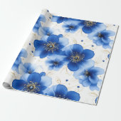 Blue Floral Pattern with Gold Accents ラッピングペーパー (アンロールド)