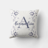 Blue Floral Personalized Monogram Name クッション (裏面)