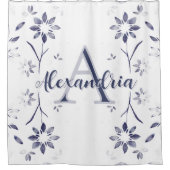 Blue Floral Personalized Monogram Name シャワーカーテン (正面)