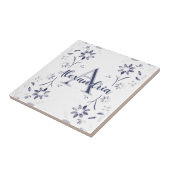 Blue Floral Personalized Monogram Name タイル (側面)