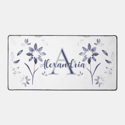 Blue Floral Personalized Monogram Name デスクマット (正面)