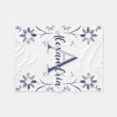 Blue Floral Personalized Monogram Name フリースブランケット (正面(横))