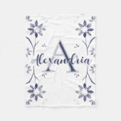 Blue Floral Personalized Monogram Name フリースブランケット (正面)