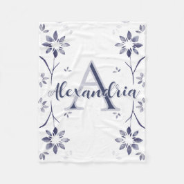 Blue Floral Personalized Monogram Name フリースブランケット