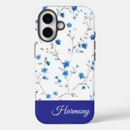 Blue Floral Personalized Name Phone iPhone 16ケース