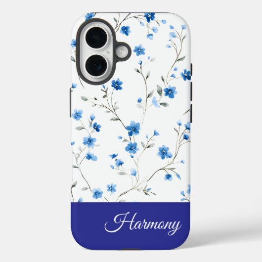Blue Floral Personalized Name Phone Case-Mate iPhoneケース (裏面)