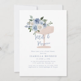 Blue Floral Petals and Prosecco Bridal Shower 招待状