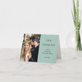 Blue Floral Photo Wedding Thank You サンキューカード
