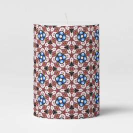 Blue Floral Pink and Brown Pillar Candle