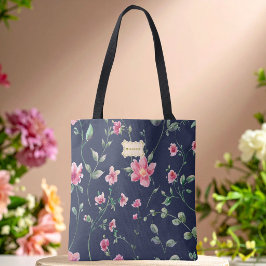 Blue Floral pink Flowers pattern Trendy Classic トートバッグ