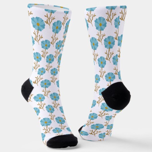 Blue Floral Poppies Pattern ソックス (傾斜あり)