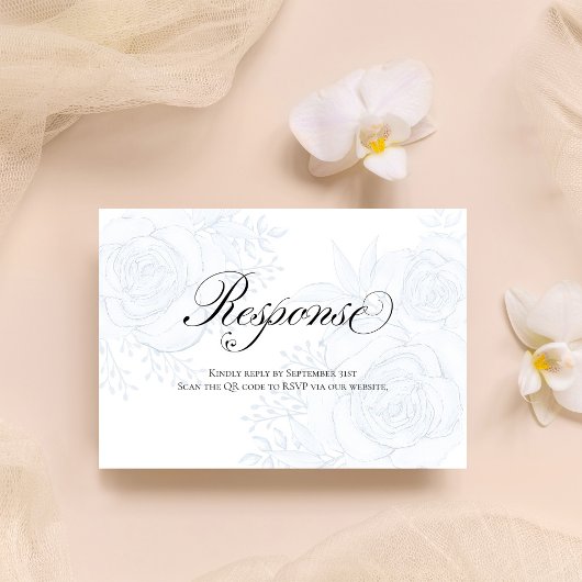 Blue Floral QR Code Wedding RSVP Calligraphy