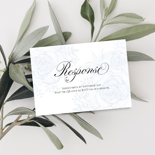 Blue Floral QR Code Wedding RSVP Calligraphy