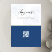 Blue Floral QR Code Wedding RSVP Calligraphy