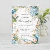 Blue Floral Quinceañera Elegant Celebration 15 招待状 (スタンド正面)
