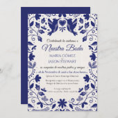 Blue Floral Romantic Aesthetic Spanish Wedding 招待状 (正面/裏面)