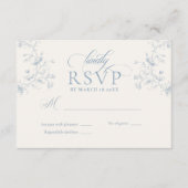 Blue Floral Romantic Calligraphy Garden Wedding 出欠カード (正面)