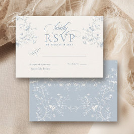 Blue Floral Romantic Calligraphy Garden Wedding 出欠カード