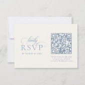 Blue Floral Romantic Calligraphy with QR Code 出欠カード (正面)