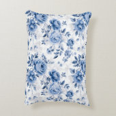 Blue Floral Rose Pattern Throw Pillow アクセントクッション (裏面(縦))