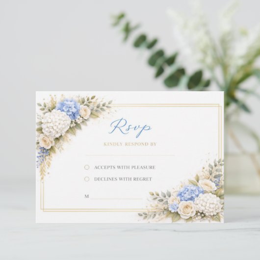 Blue floral rsvp wedding card (スタンド正面)