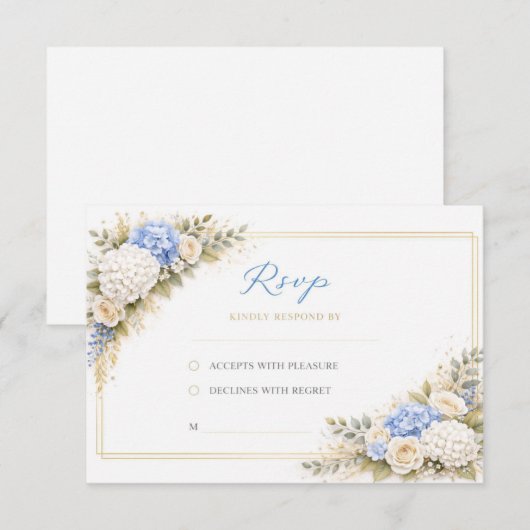 Blue floral rsvp wedding card (正面/裏面)