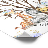 Blue Floral Safari Fingerprint Guestbook Poster ポスター (角)