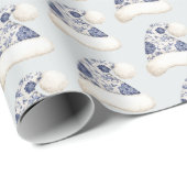 Blue Floral Santa Hats Christmas ラッピングペーパー (ロールコーナー)