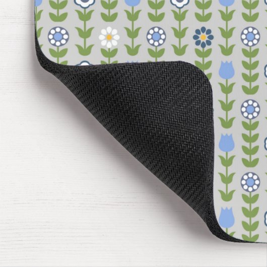 Blue Floral Scandinavian Folk Pattern マウスパッド (コーナー)