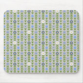 Blue Floral Scandinavian Folk Pattern マウスパッド (正面)