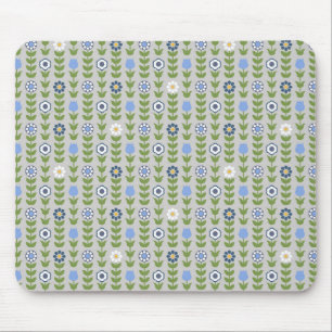 Blue Floral Scandinavian Folk Pattern マウスパッド