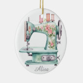 Blue Floral Sewing Machine Ornament  セラミックオーナメント (右)