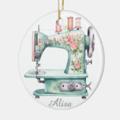 Blue Floral Sewing Machine Ornament  セラミックオーナメント (左)