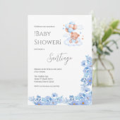 Blue floral Spanish Baby Shower Boy invitation 招待状 (スタンド正面)