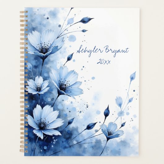 Blue Floral Spiral-bound Abstract Flower Botanical プランナー手帳 (正面)
