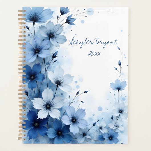 Blue Floral Spiral-bound Abstract Summer Botanical プランナー手帳 (正面)
