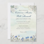 Blue Floral Spring Garden Wedding Invitation 招待状 (正面)