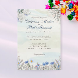 Blue Floral Spring Garden Wedding Invitation 招待状